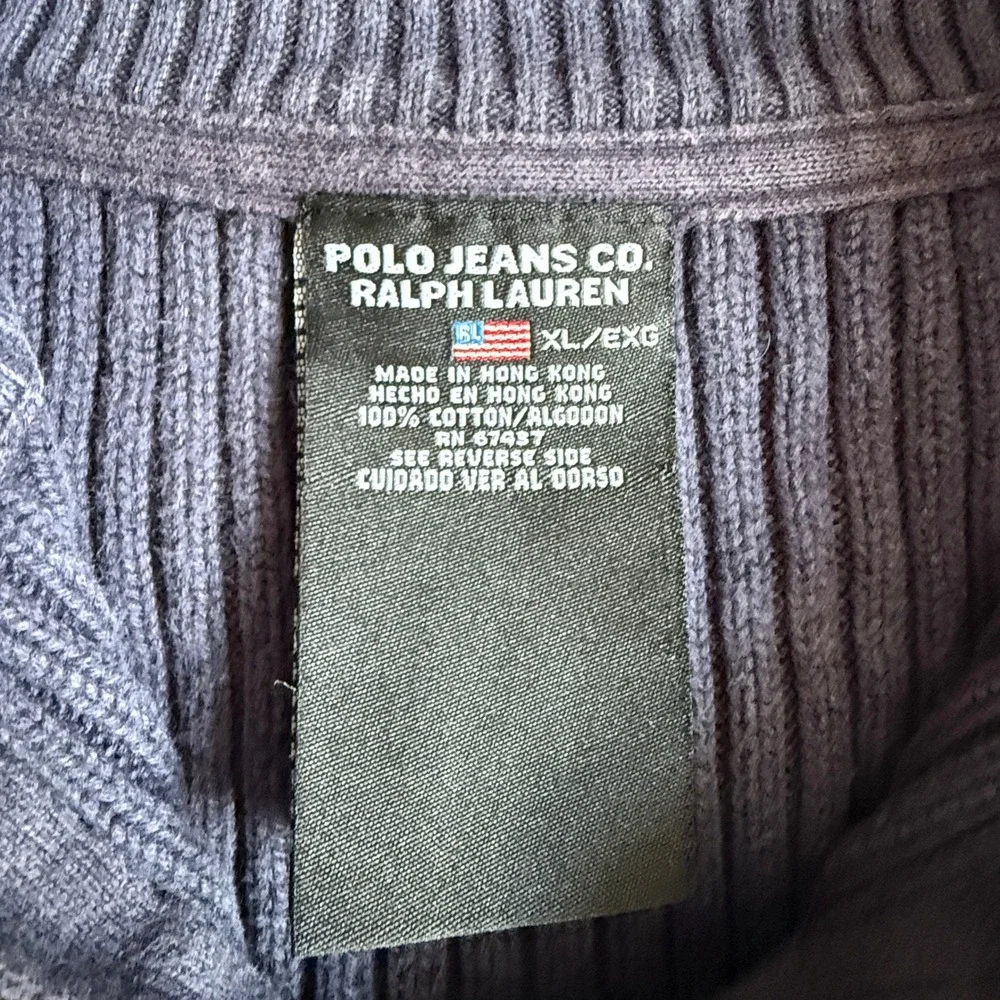Polo Jeans Co Ralph Lauren Mens XL‎ Navy Blue Ribbed Cotton Quarter Zip Sweater